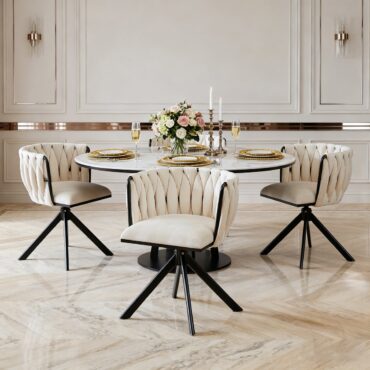 Kungsbacka Beige - Chaise de salle à manger pivotante à 180° en velours luxueux