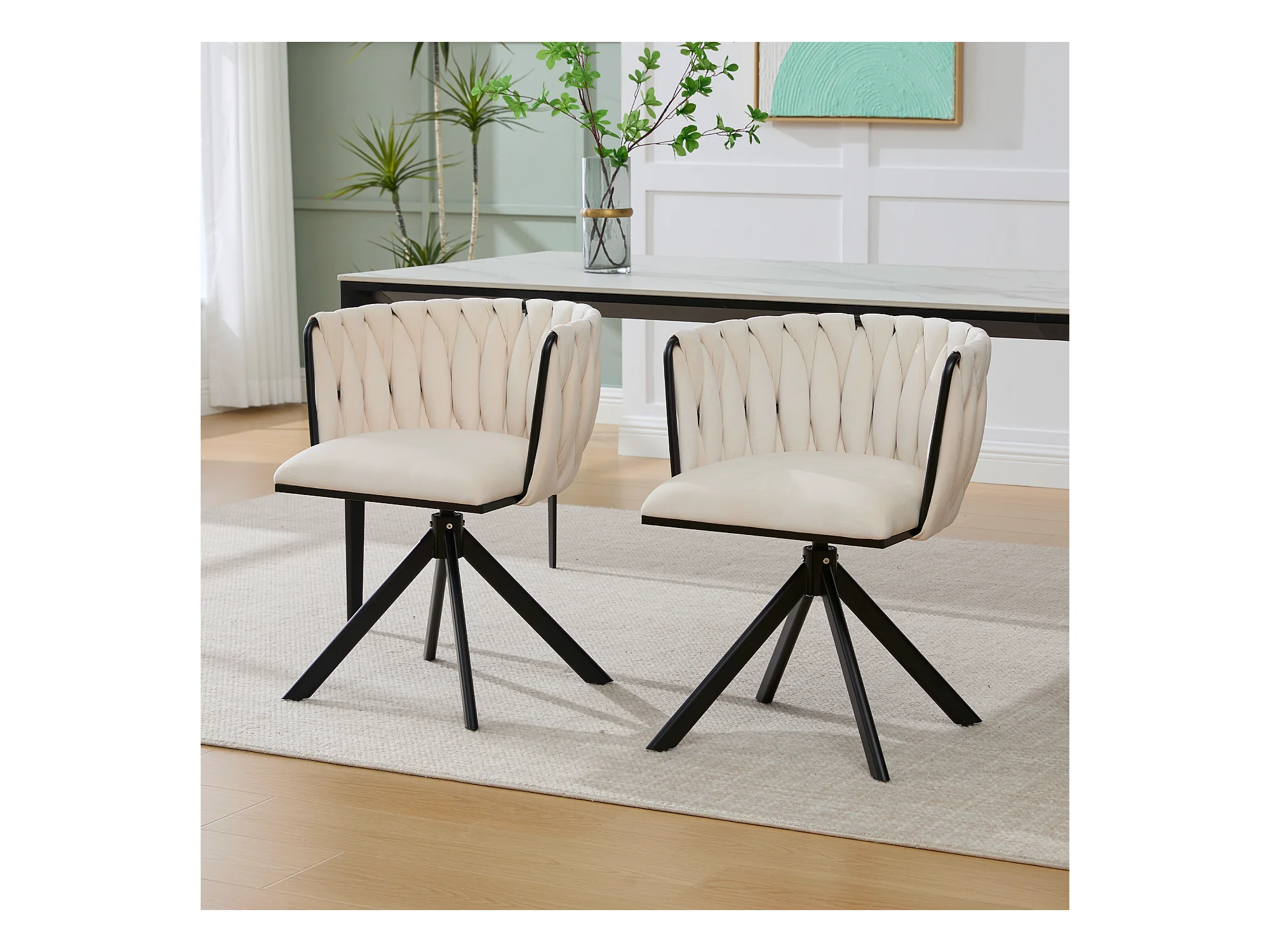 Kungsbacka Beige – 180° Swivel Dining Chair in Luxurious Velvet – Image 5