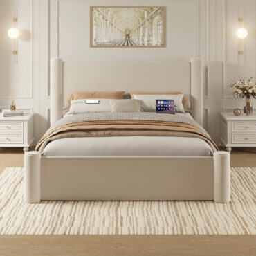 Roskilde Lit 160x200 cm avec rangement - Velours beige