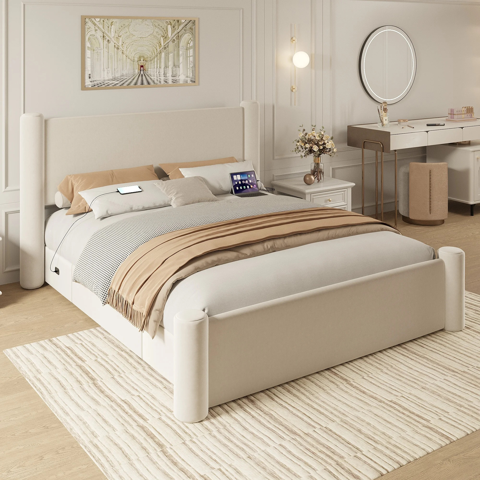 Roskilde Bed 160x200 cm with Storage – Beige Velvet – Image 3