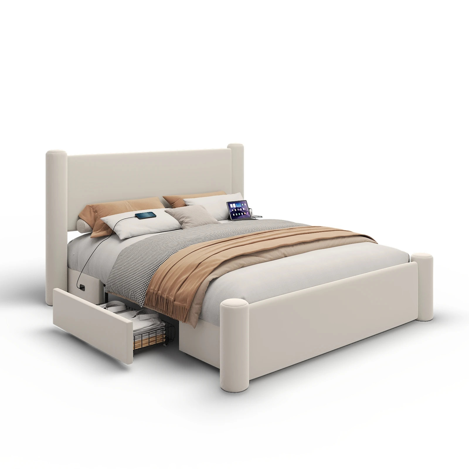 Roskilde Bed 160x200 cm with Storage – Beige Velvet – Image 4