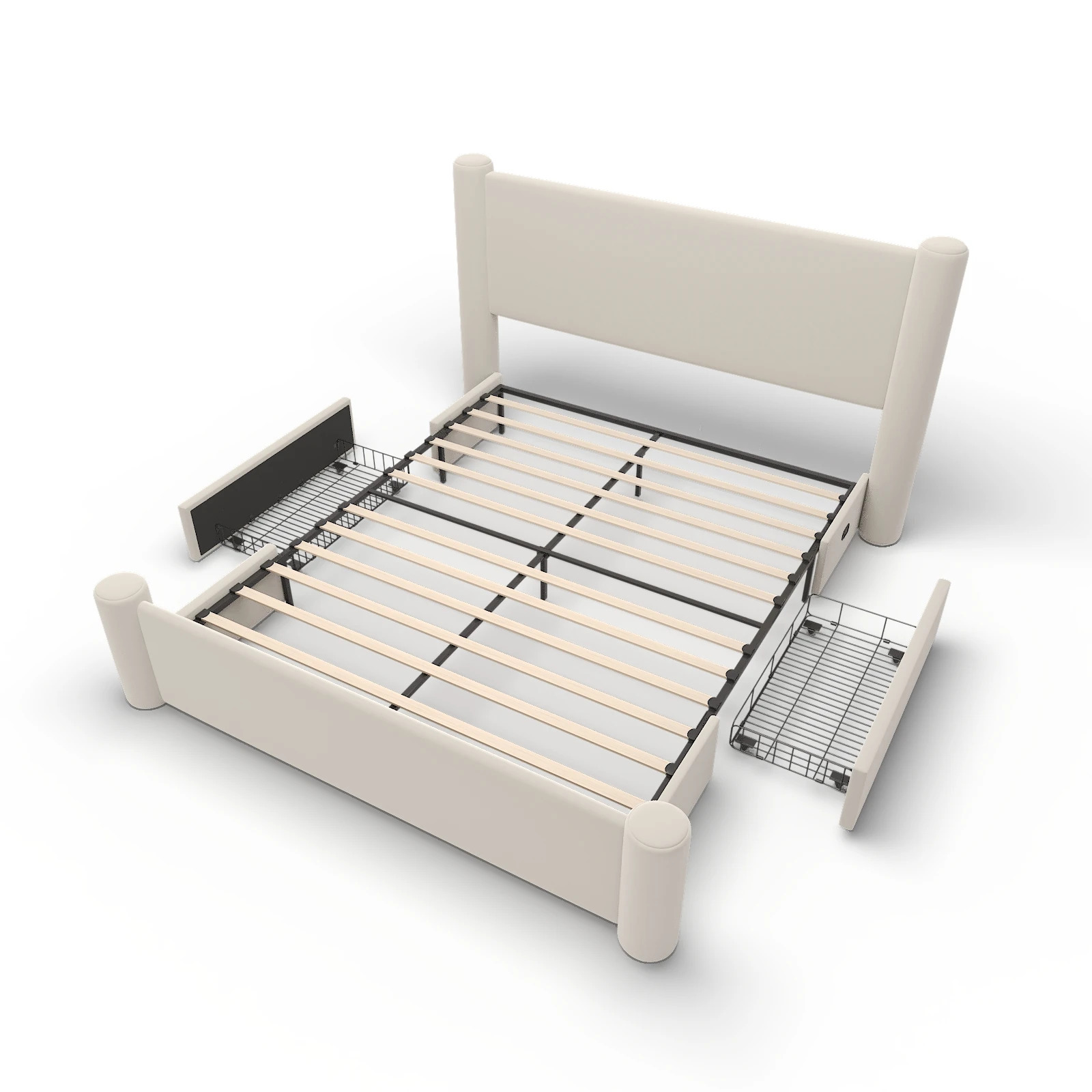 Roskilde Bed 160x200 cm with Storage – Beige Velvet – Image 5