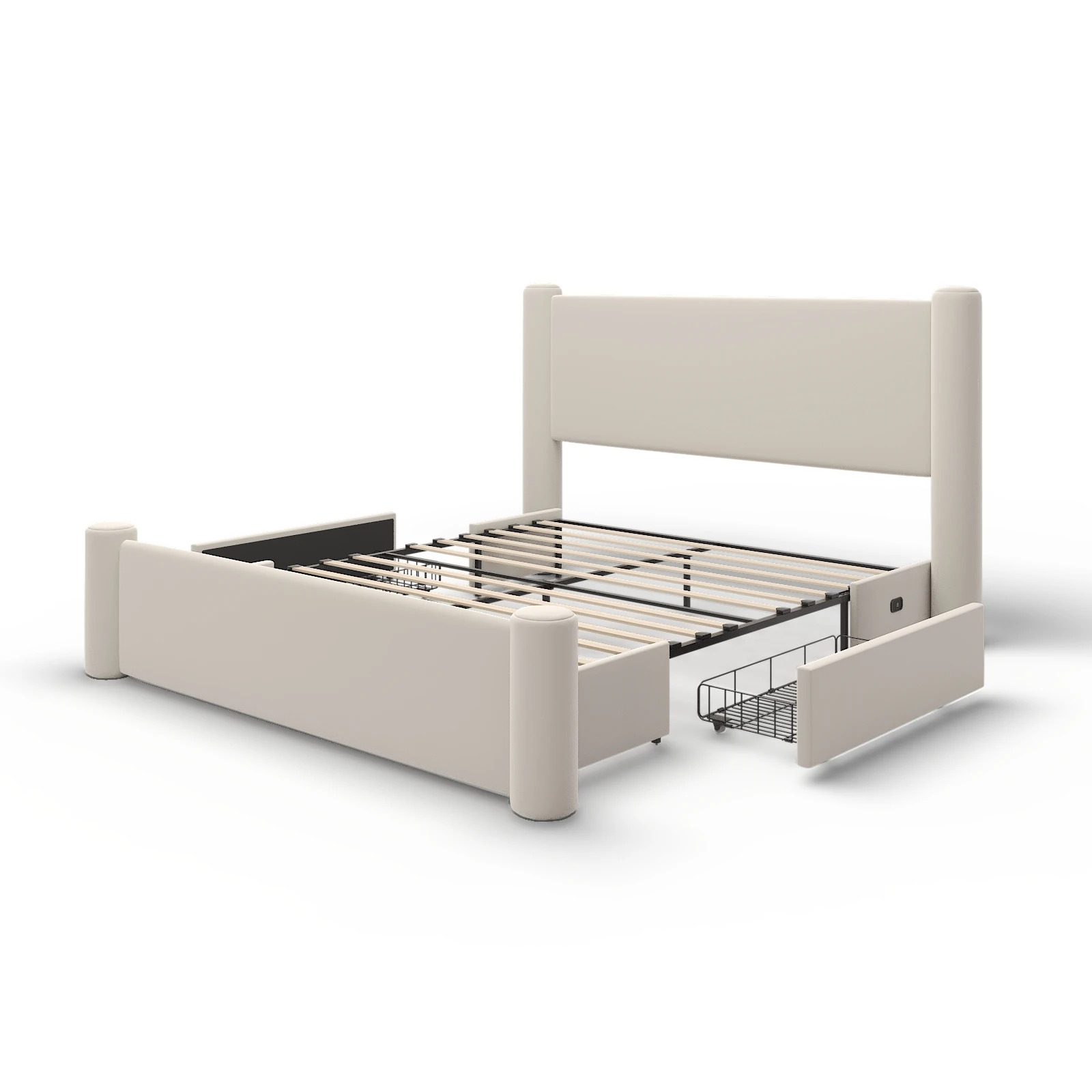 Roskilde Bed 160x200 cm with Storage – Beige Velvet – Image 6