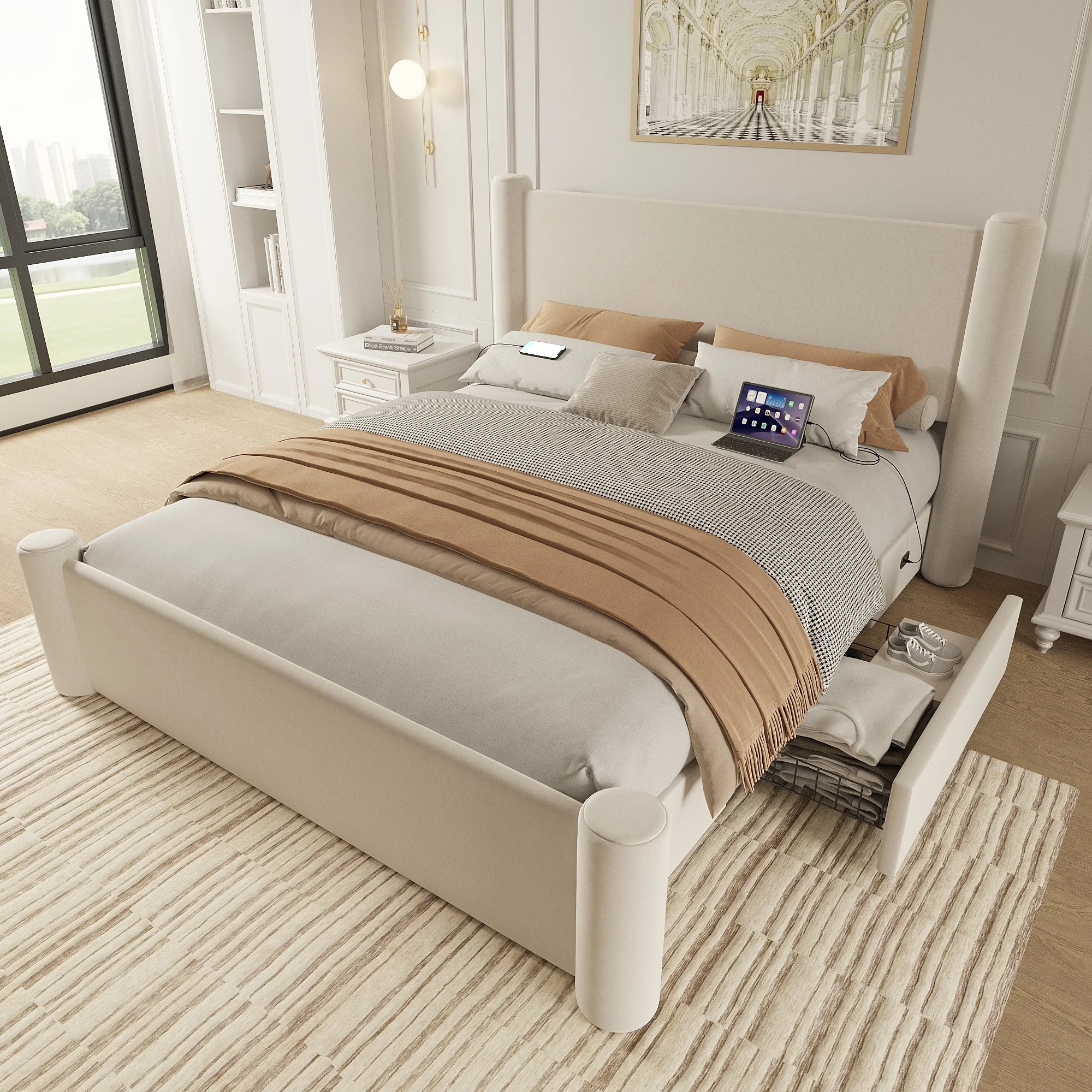 Roskilde Bed 160x200 cm with Storage – Beige Velvet – Image 7