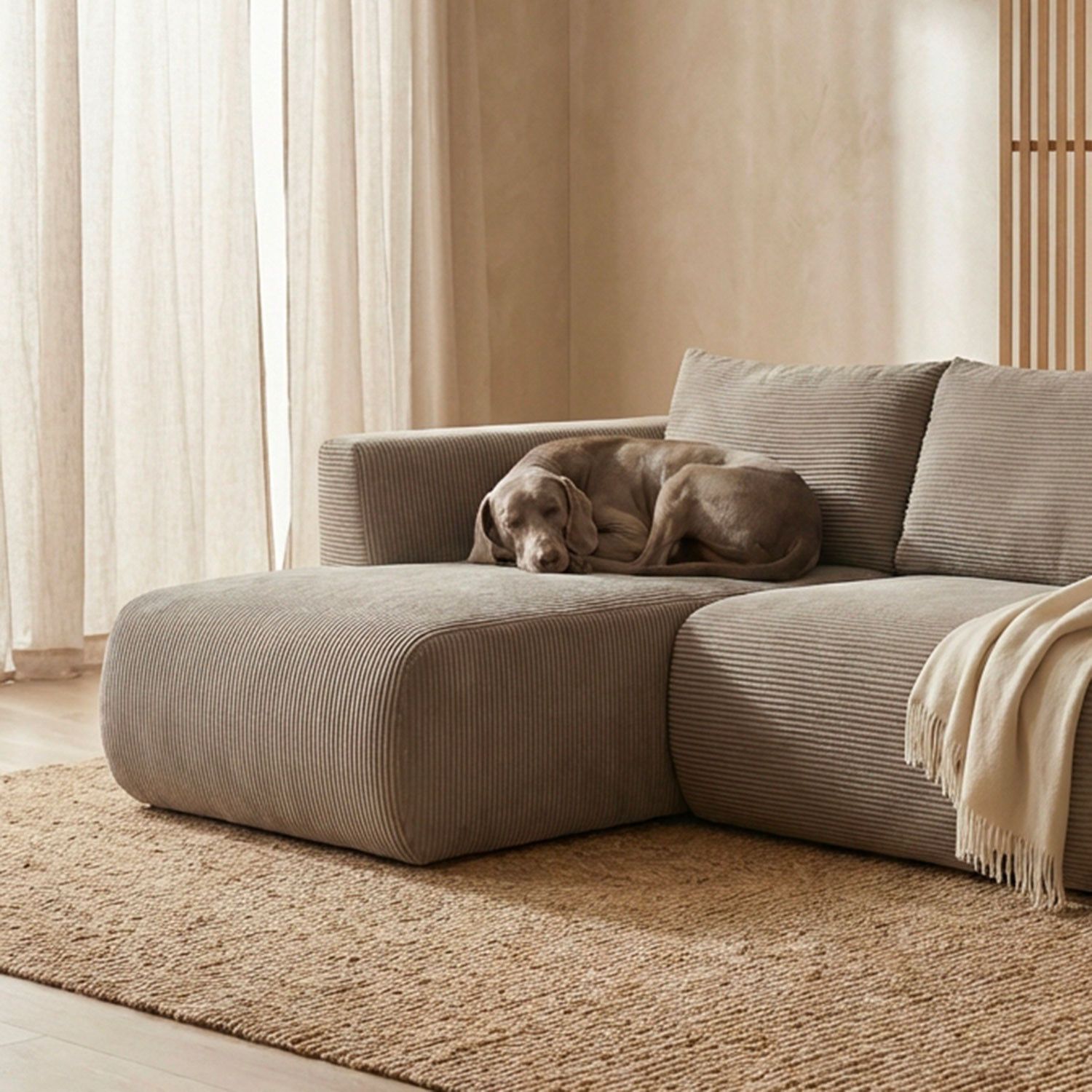 Arendal Corner Sofa – Left Facing – 4 Seater – Light Taupe Corduroy – Image 3