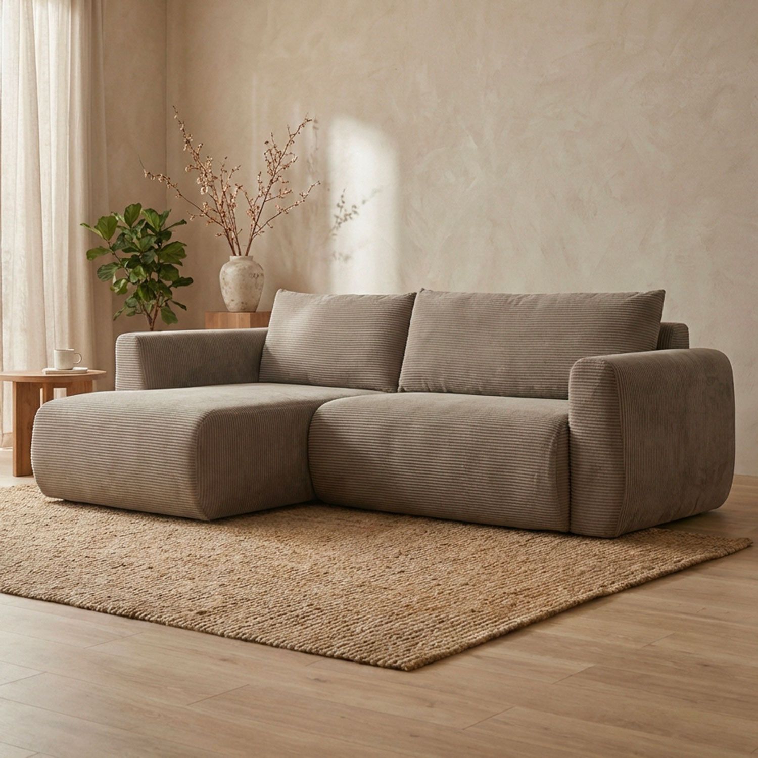 Arendal Corner Sofa – Left Facing – 4 Seater – Light Taupe Corduroy – Image 8