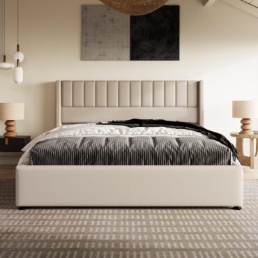 Esbjerg Elegant Bed 180x200 cm with Storage - Beige Linen