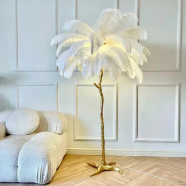 Amèlie Lampadaire 170 cm - Lampe à plumes avec base en cuivre