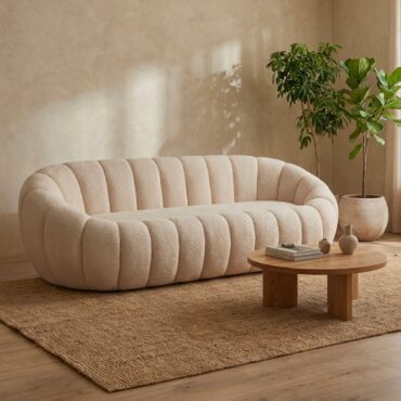 Horsens Canapé 3 places - design coquillage, tissu bouclé crème