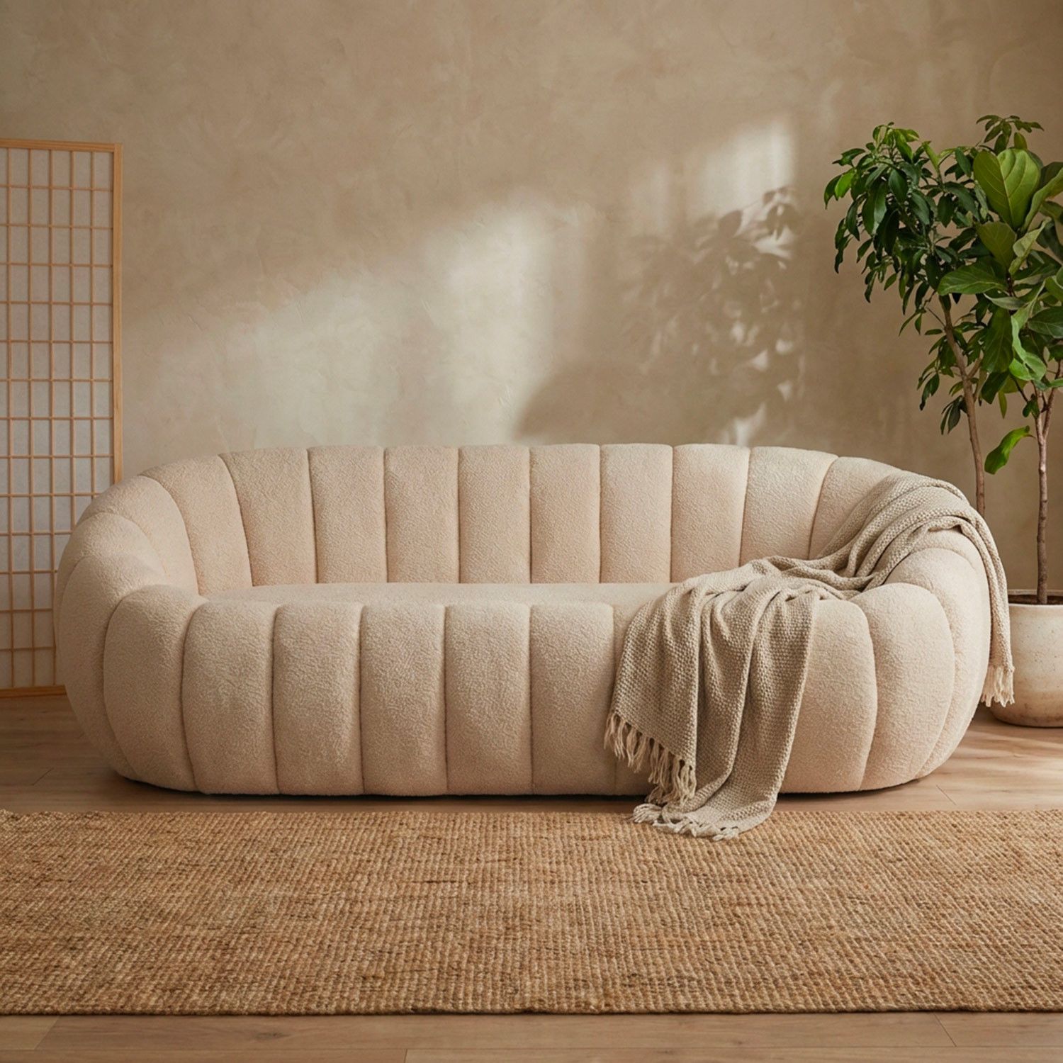 Horsens 3-Seater Sofa – Shell Design, Cream Bouclé Fabric – Image 3