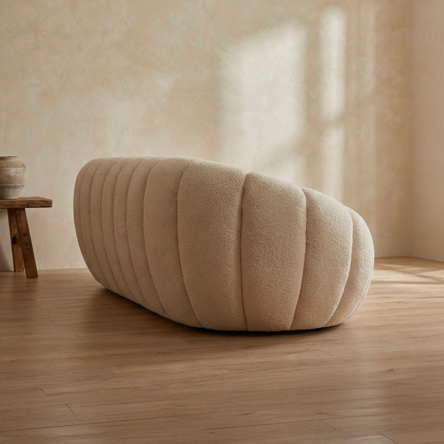 Horsens 3-Seater Sofa – Shell Design, Cream Bouclé Fabric – Image 4