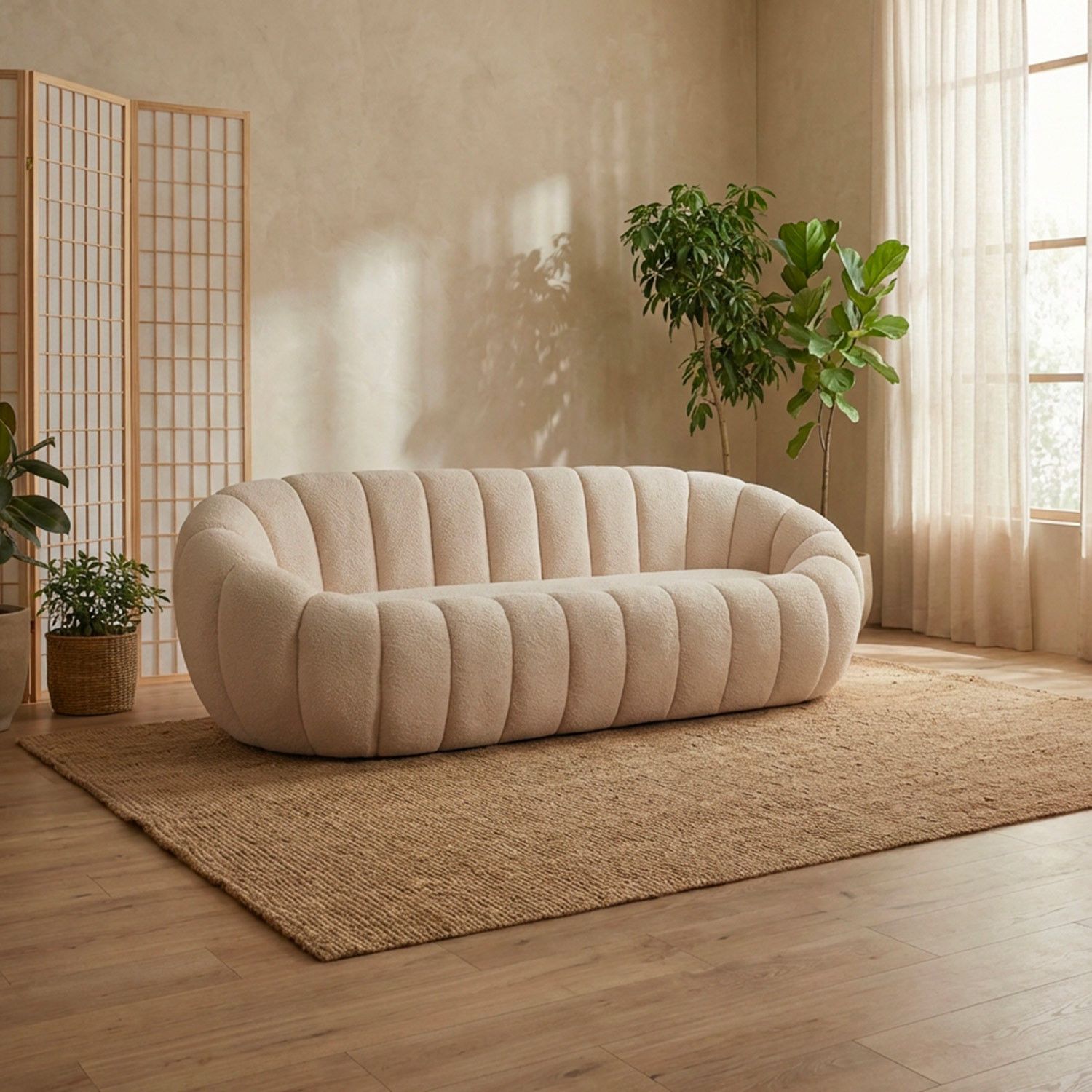 Horsens 3-Seater Sofa – Shell Design, Cream Bouclé Fabric – Image 5