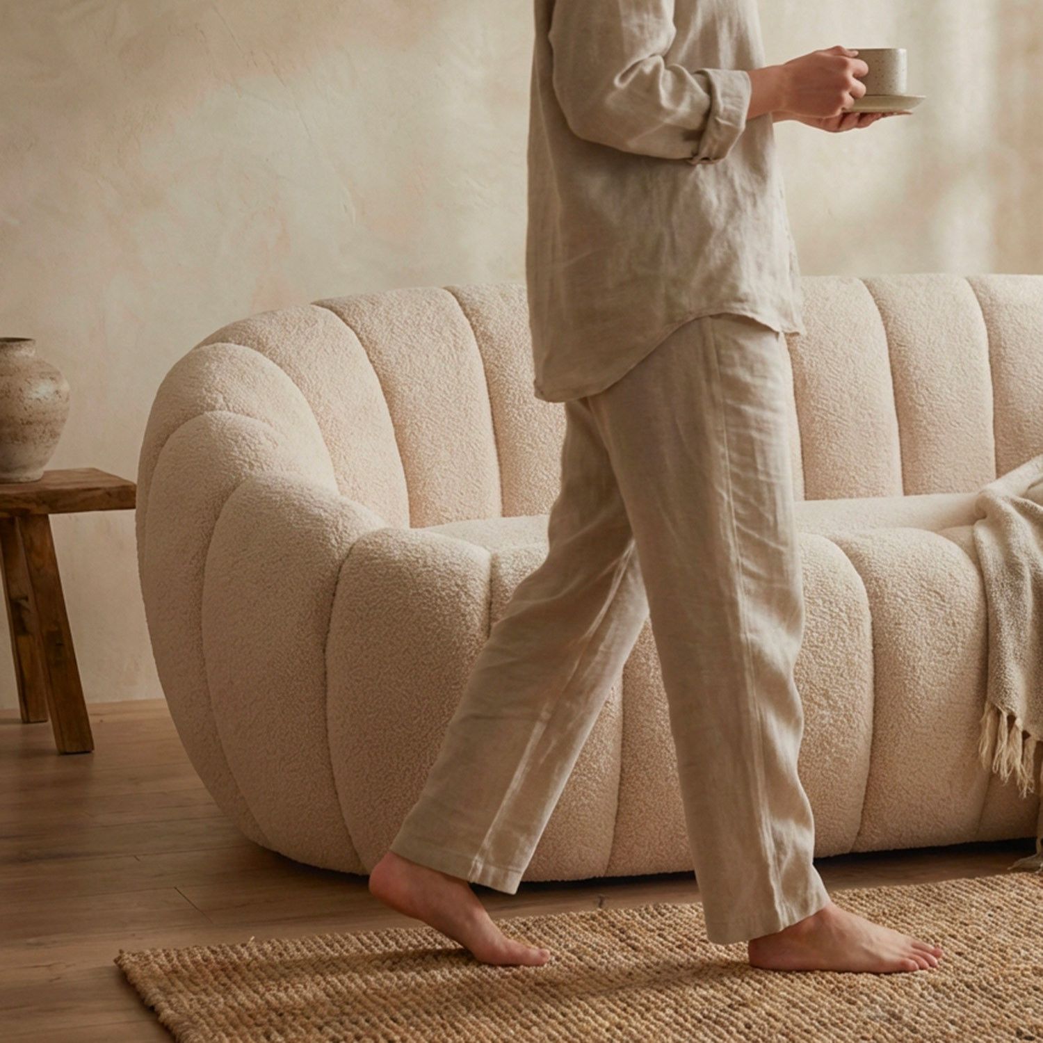 Horsens 3-Seater Sofa – Shell Design, Cream Bouclé Fabric – Image 6