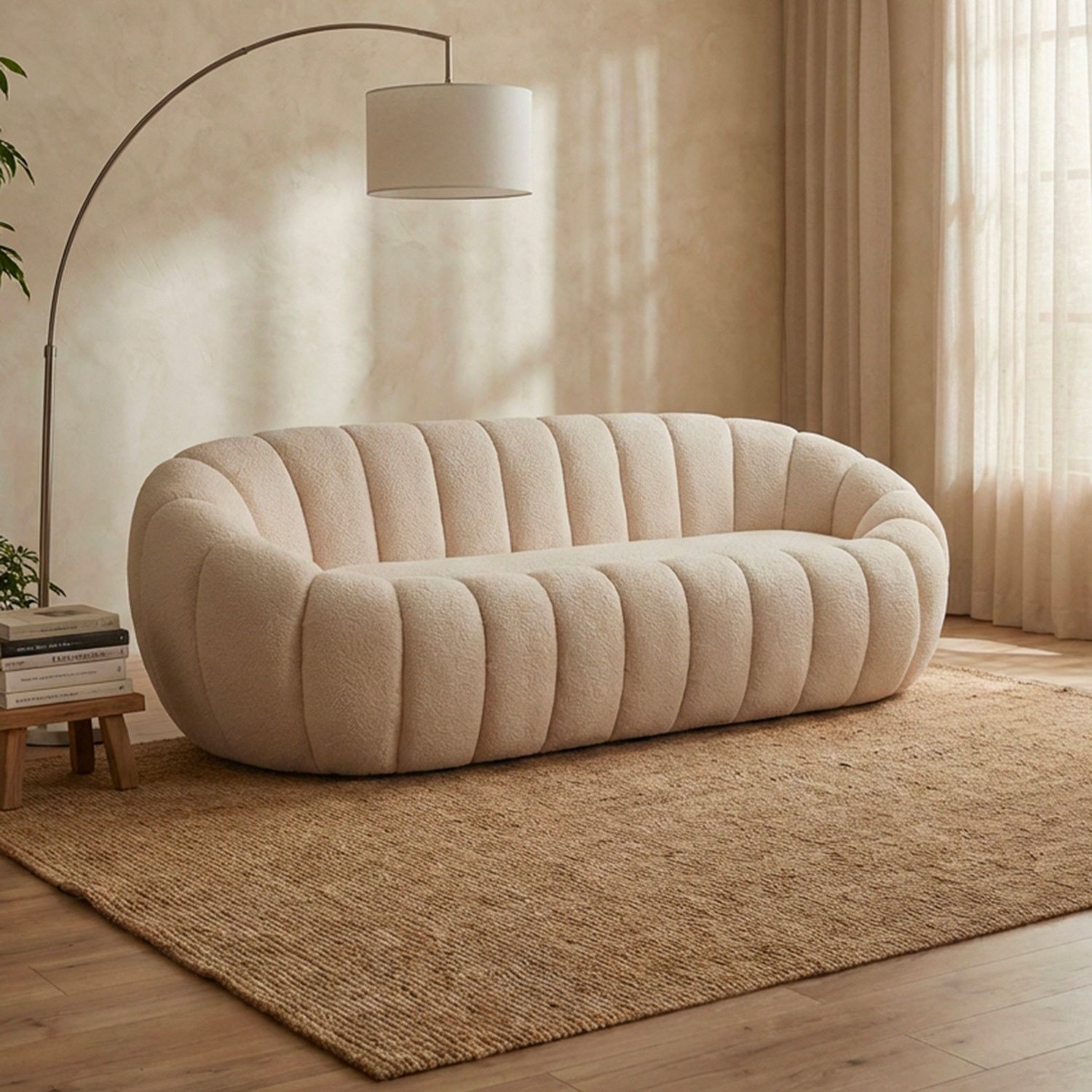 Horsens 3-Seater Sofa – Shell Design, Cream Bouclé Fabric – Image 7