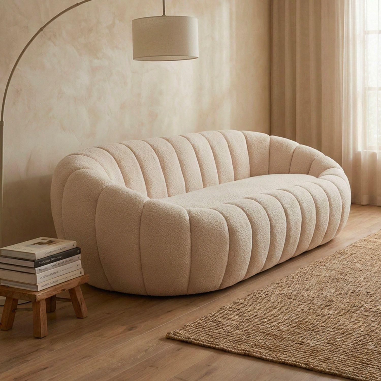 Horsens 3-Seater Sofa – Shell Design, Cream Bouclé Fabric – Image 8