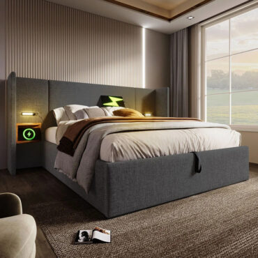 Taastrup Lit double 180x200 cm avec rangement, éclairage LED et USB-C