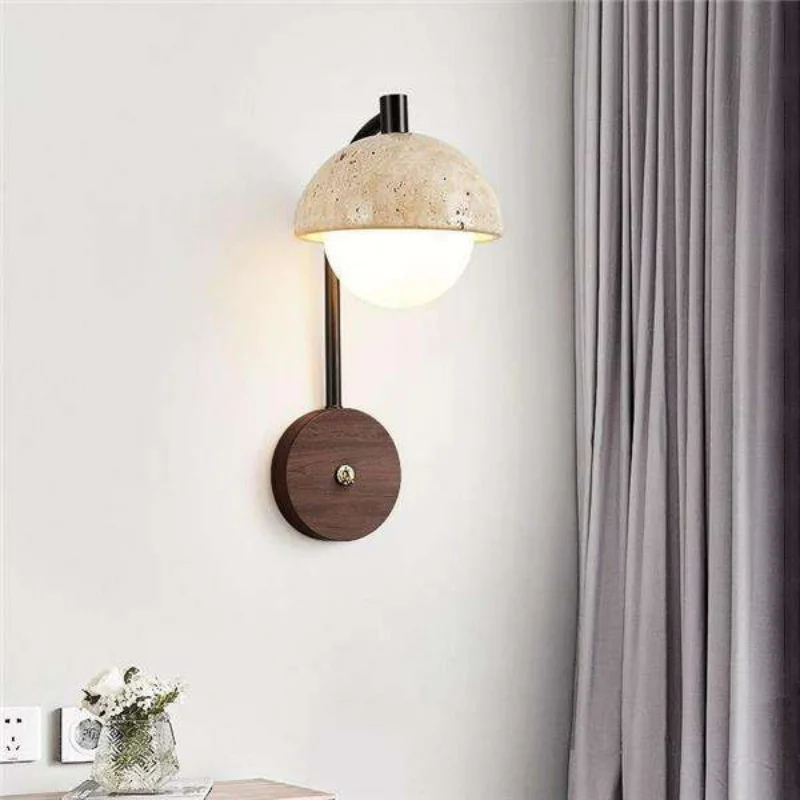 Lysekil – Travertine and Wood Minimalist Wall Sconce – Image 2