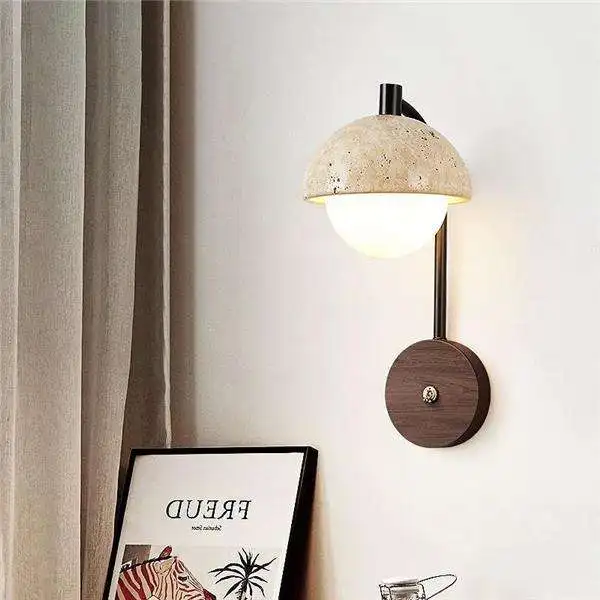 Lysekil – Travertine and Wood Minimalist Wall Sconce – Image 3