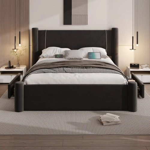 Roskilde Lit 160x200 cm avec rangement - Velours noir