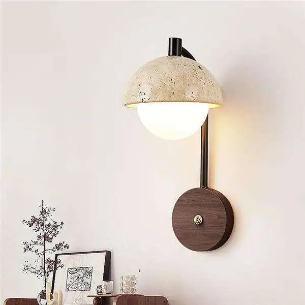 Lysekil - Applique murale minimaliste en bois et travertin