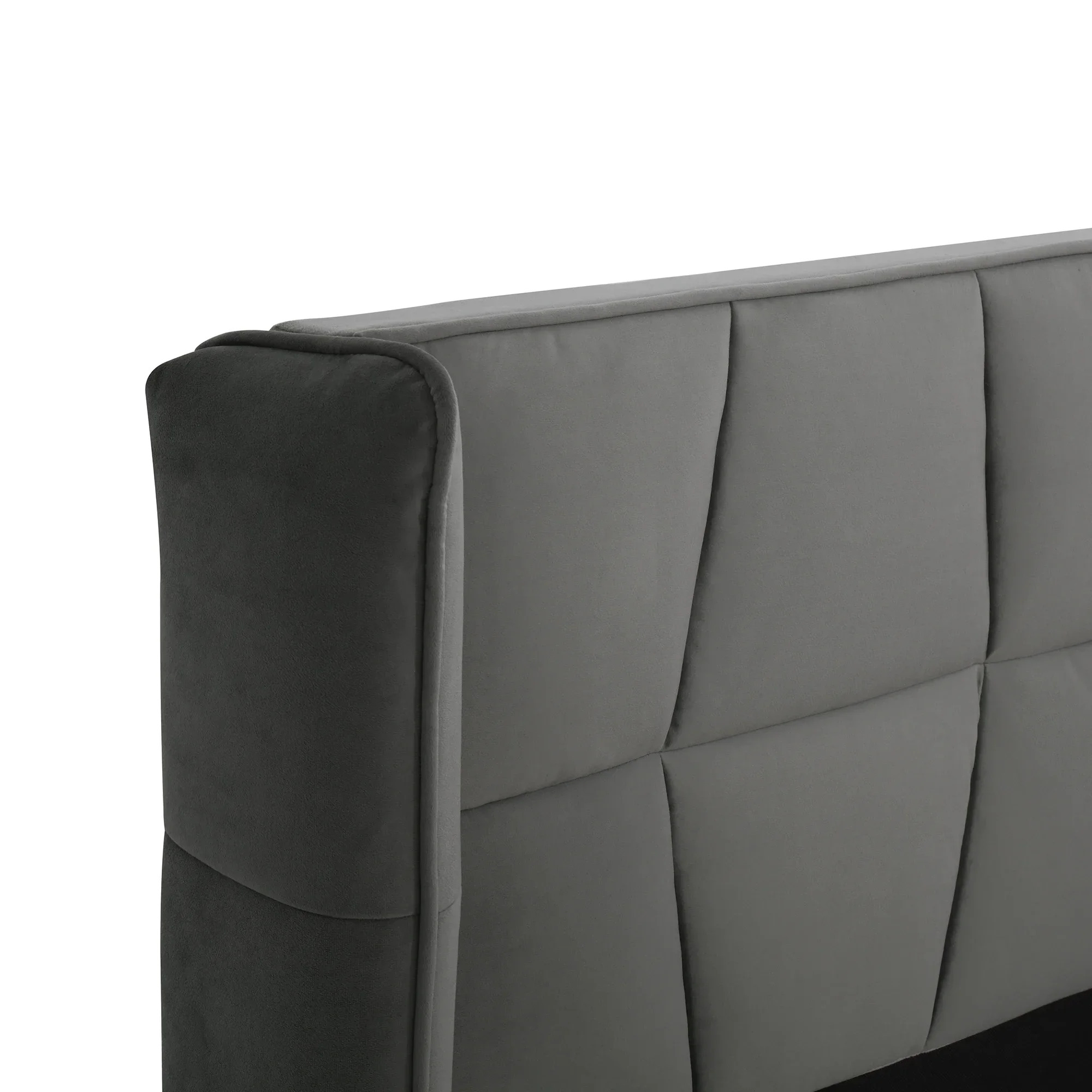 Herning Double Bed 180x200 cm – Grey Velvet with Padded Headboard – Image 3