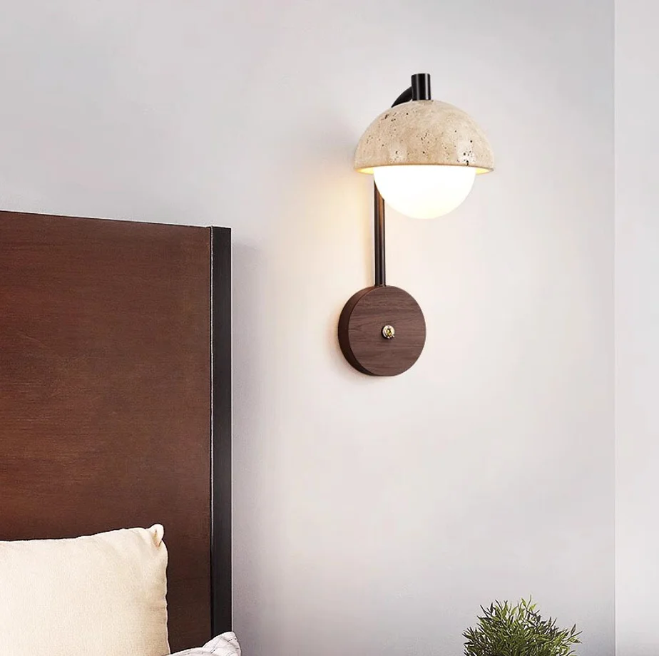 Lysekil – Travertine and Wood Minimalist Wall Sconce – Image 5