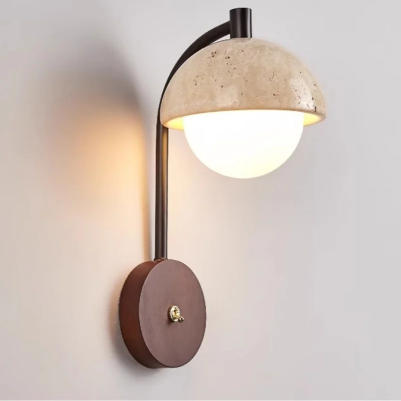 Lysekil – Travertine and Wood Minimalist Wall Sconce – Image 6