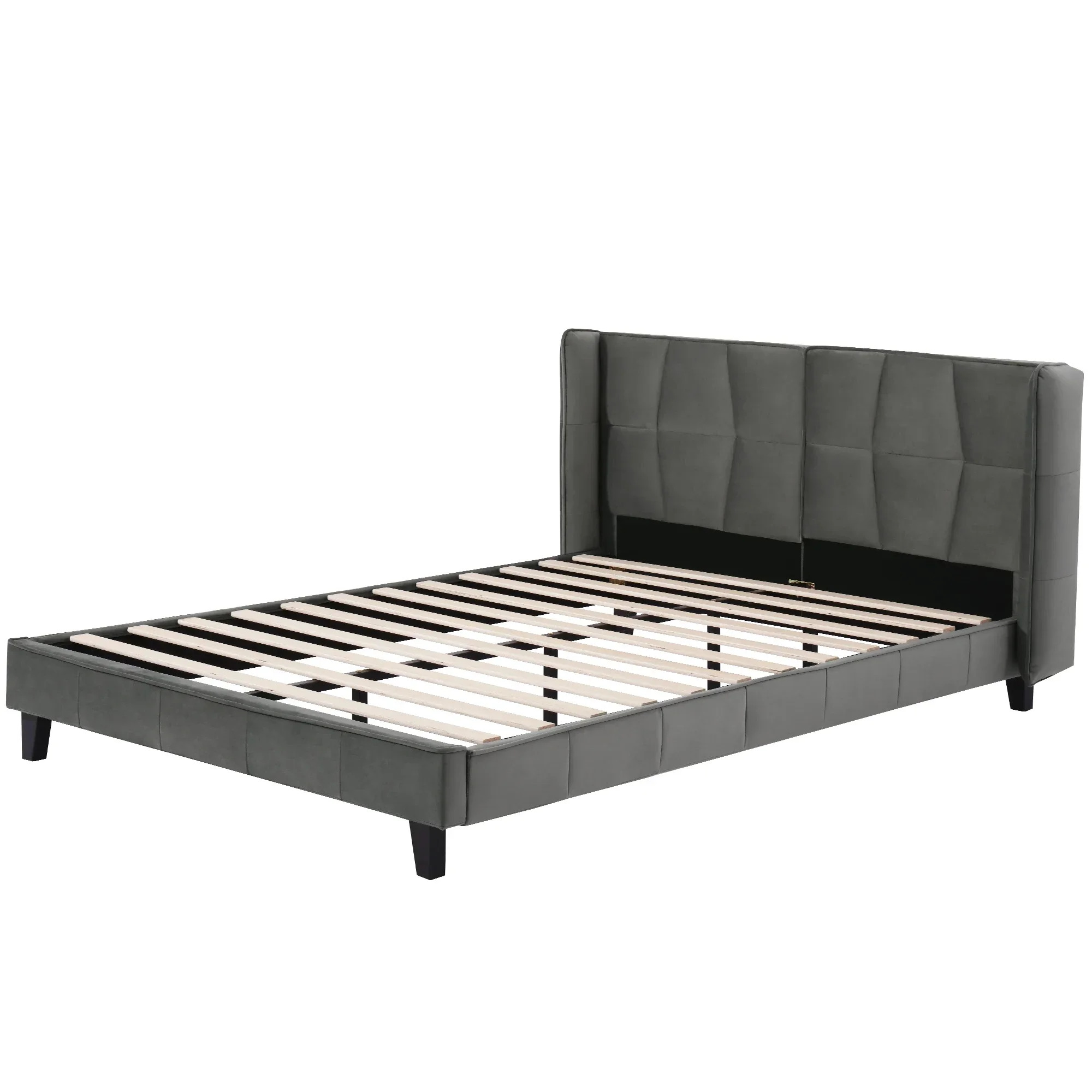 Herning Double Bed 180x200 cm – Grey Velvet with Padded Headboard – Image 5
