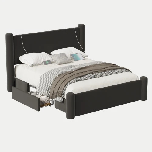 Roskilde Bed 160x200 cm with Storage – Black Velvet – Image 4