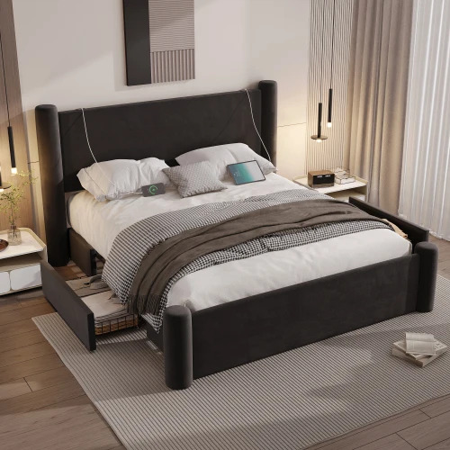 Roskilde Bed 160x200 cm with Storage – Black Velvet – Image 5